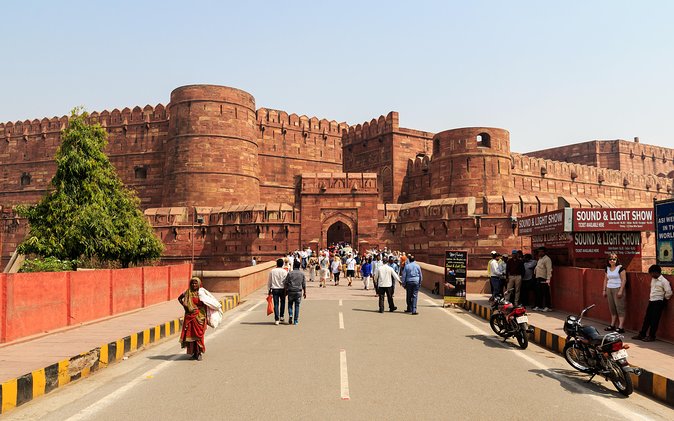 Delhi to Agra Taj Mahal Private Day Trip by Superfast Train - Agra Fort at 12:00: Red Sandstone, Yamuna Setting, and a Different Mood
