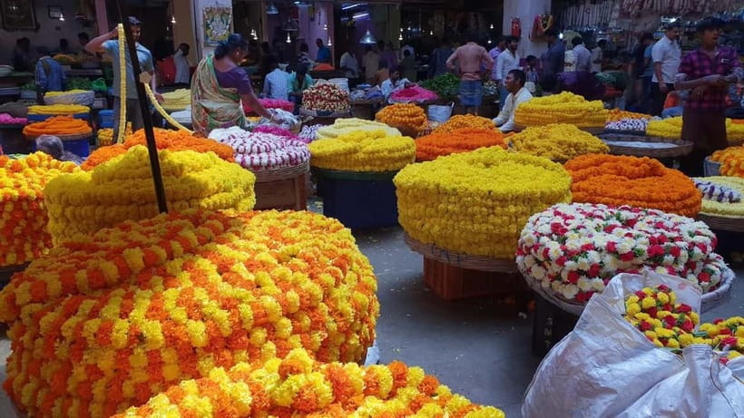 Experience Bangalore - Evening City Walk Tour & Market Visit - KR Market by metro: how to look at flowers and fruit like a local
