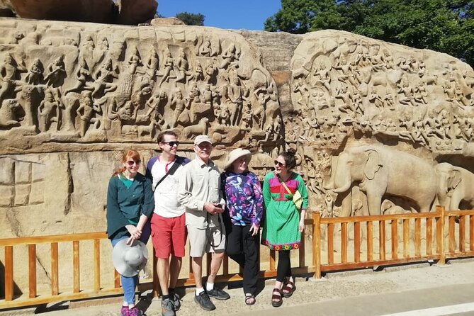 Mahabalipuram walking tour by tourism ministry approved company - Trimurti Cave: Brahma, Vishnu, Shiva in a single Pallava design