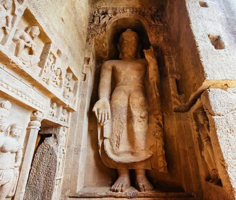Mumbai: Buddhist Kanheri Caves with Golden Pagoda Temple - Kanheri Caves: Buddhist rock-cut rooms, Brahmi writing, and real monastic scale