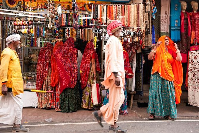 Pushkar Day Trip from Jaipur - Private Car, Safari, Guide & Lunch - Pushkar main market for textiles, silver, and rose products